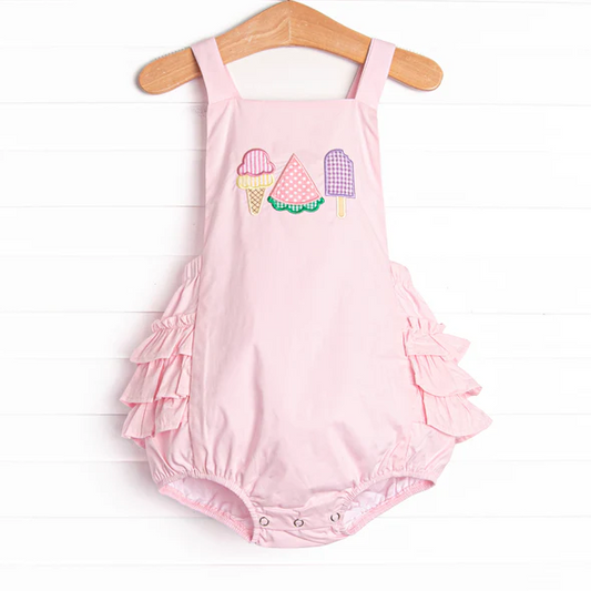 (Custom Design Preorder MOQ 5) Popsicle Pink Print Baby Girls Summer Bubble Romper