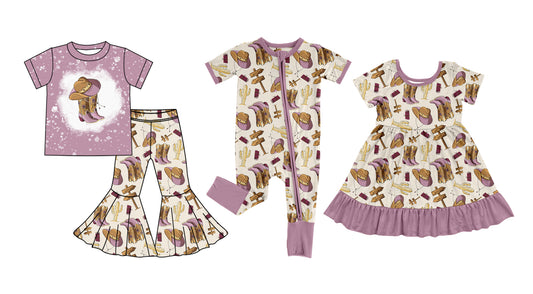 5.22(Custom Design Preorder MOQ 5 Each Design) WILD WEST Boots Hat Print Girls Western Matching Clothes Sisters Wear