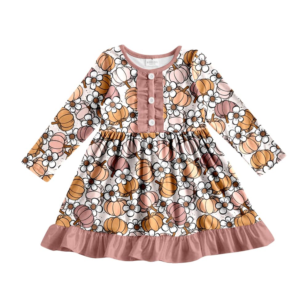 (Custom Design MOQ 5) Pumpkin flowers girls knee length dress