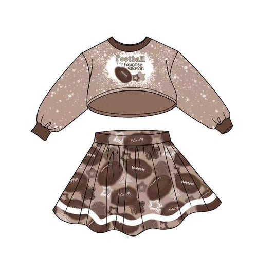 (Custom Design MOQ 5) Football Season Long Sleeve Top Skirts Girls Clothes Set