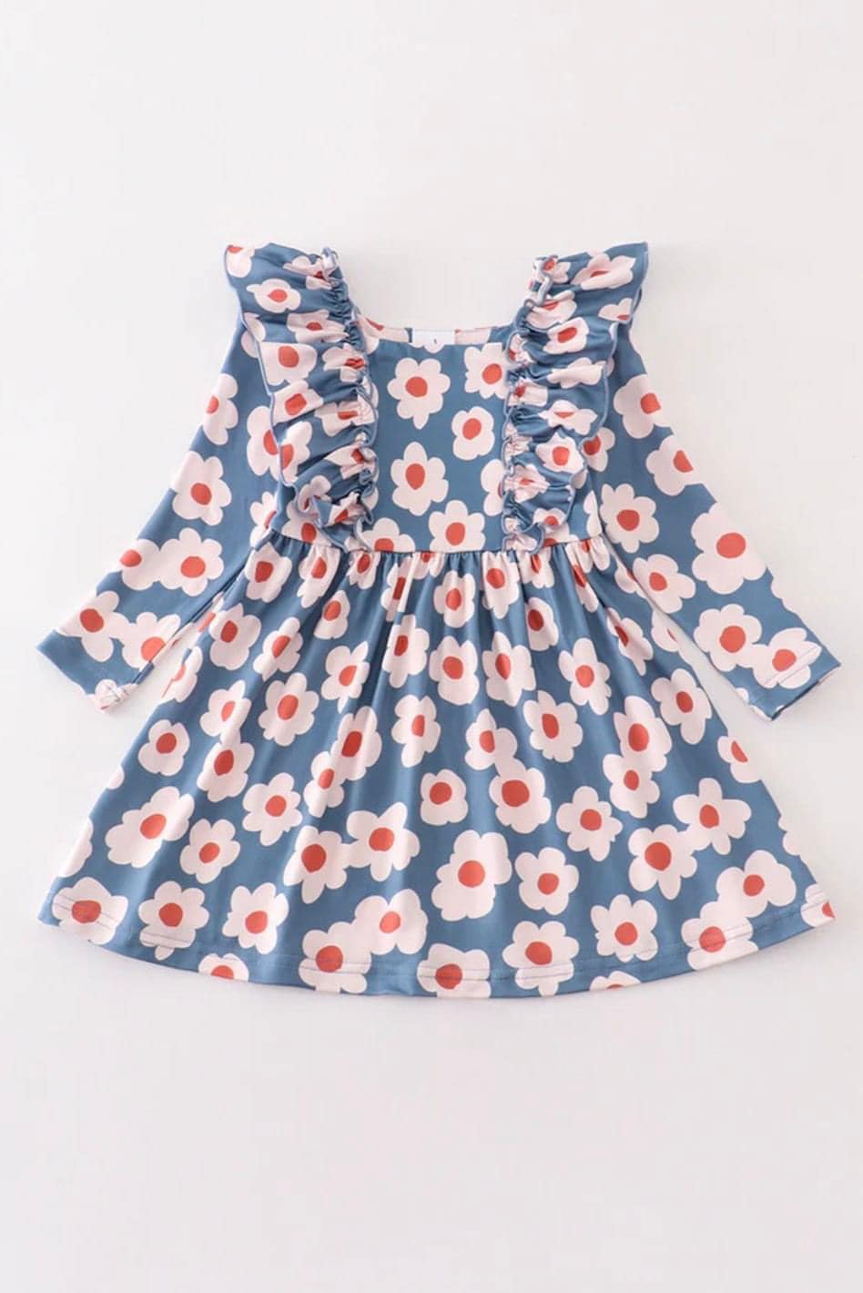 (Custom Design MOQ 5) Orange Flowers Girls Knee Length Dress