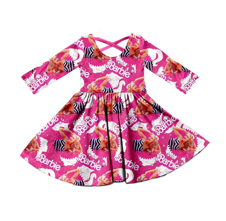 (Custom Design MOQ 5) Pink BA Girls Knee Length Dress