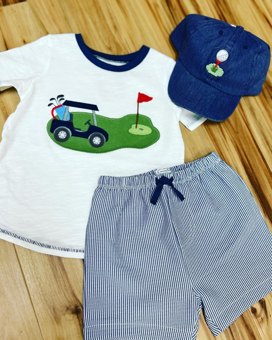 (Custom Design Preorder MOQ 5)  Golf Top Stripes Shorts Boys Summer Clothes Set