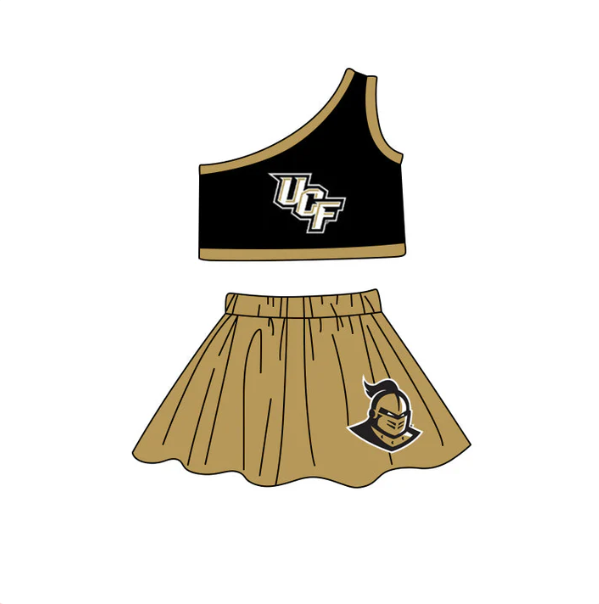 (Custom Design Preorder MOQ 5) Team's UCF Print Skirts With Shorts Girls Clothes Sets