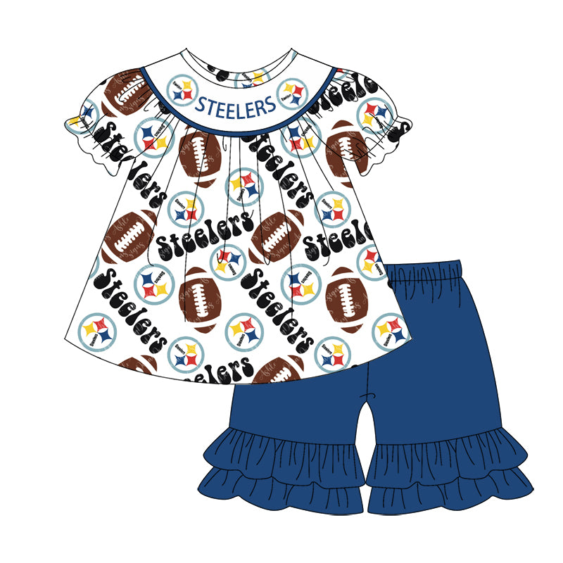 1.9(Custom Design Preorder MOQ 5 Each Design) Team's STEELERS Print Kids Summer Matching Clothes Sibling Wear
