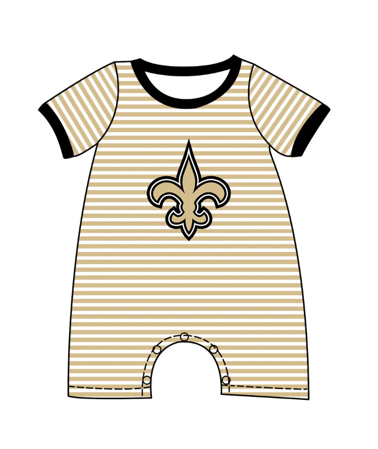 (Custom Design Preorder MOQ 5) Team's Saints Stripes Print Baby Boys Summer Romper