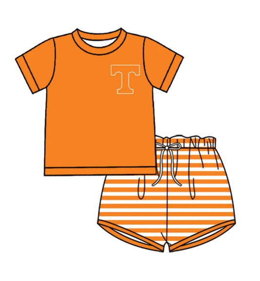 (Custom Design Preorder MOQ 5 Each Design) Team's Tennessee Stripes Print Boys Summer Matching Clothes Brothers Wear