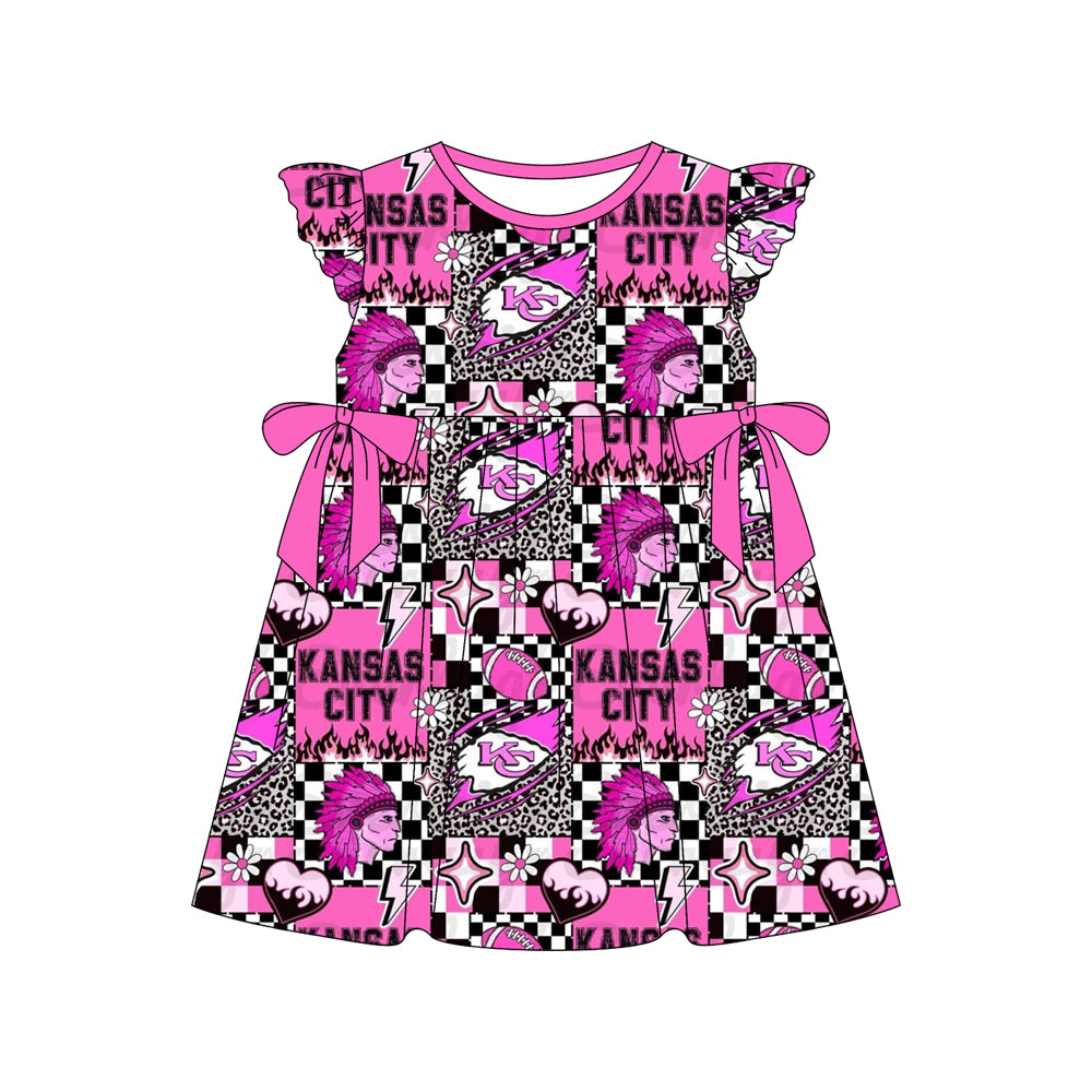 12.30(Custom Design Preorder MOQ 5 Each Design) Team's KC Hot Pink Leopard Print Girls Summer Matching Clothes Sisters Wear