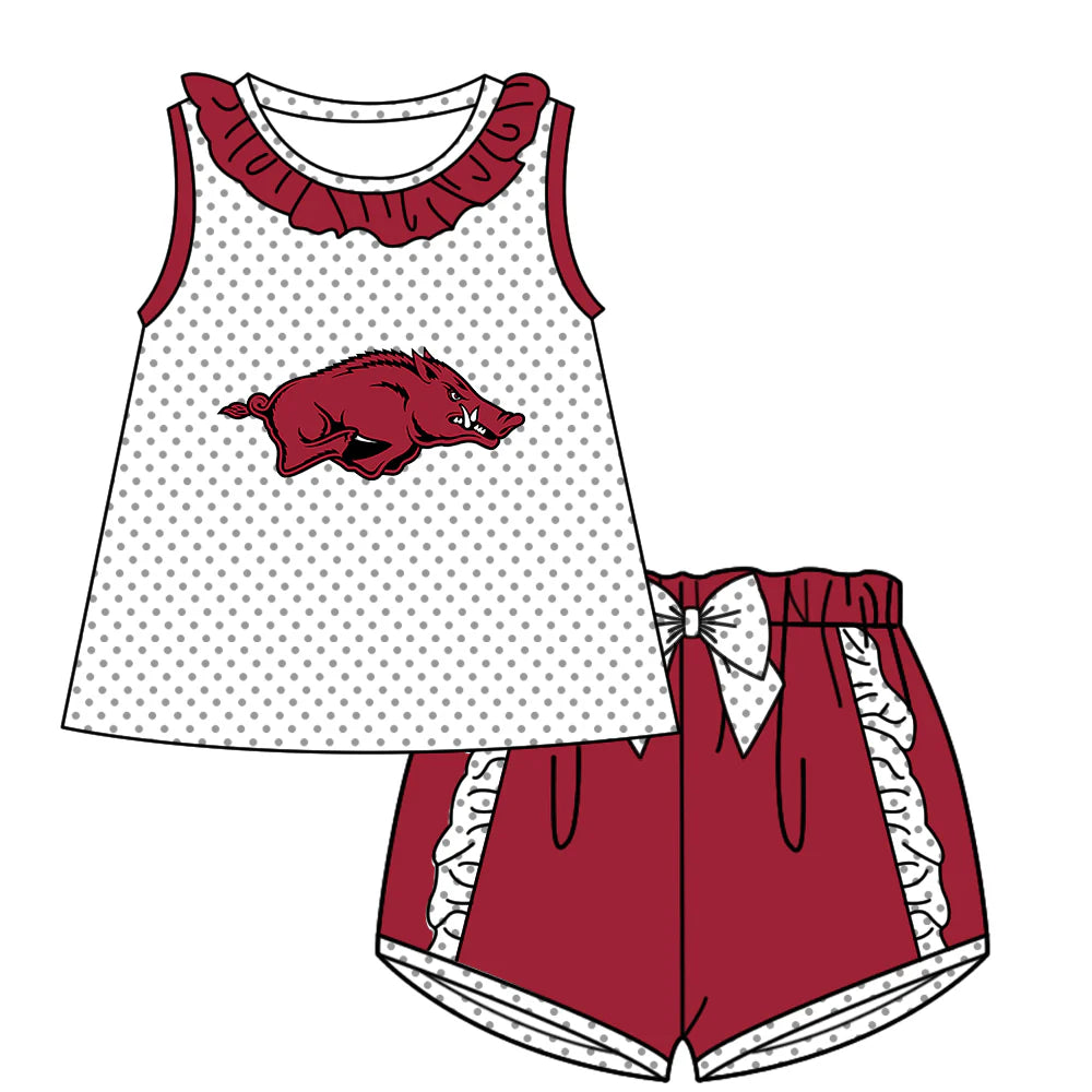 (Custom Design Preorder MOQ 5)  Team's Arkansas Top Wine Shorts Girls Summer Clothes Set