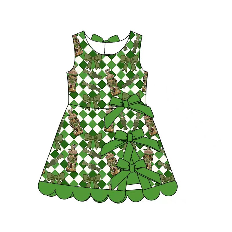2026.1.20 (Custom Design Preorder MOQ 5) Duck Bows Print Girls Summer Knee Length Dress Sisters Wear