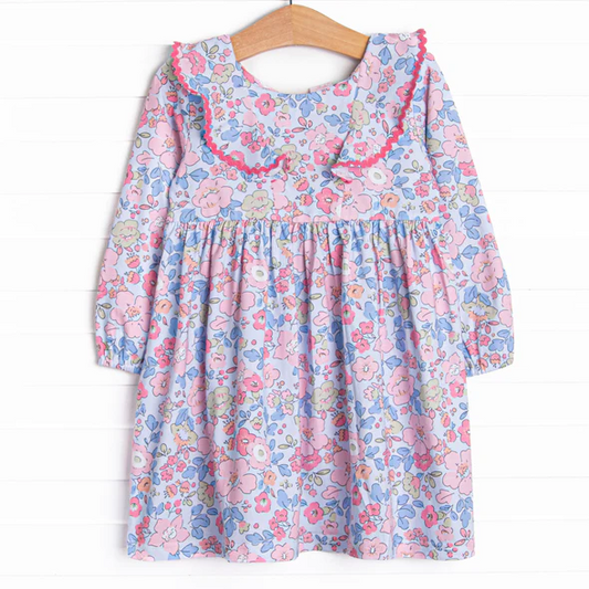 (Custom Design Preorder MOQ 5)  Team's Flowers Print Girls Knee Length Dress