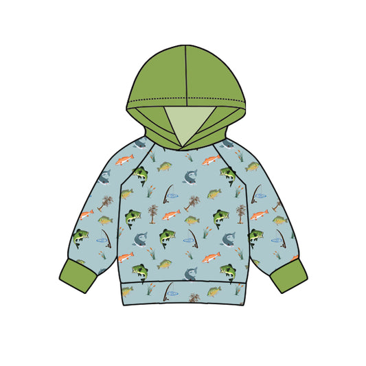 (Custom Design Preorder MOQ 5) Fishing Print Kids Hoodie Tops