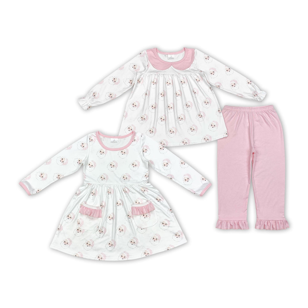 Santa Pink Print Sisters Christmas Matching Clothes