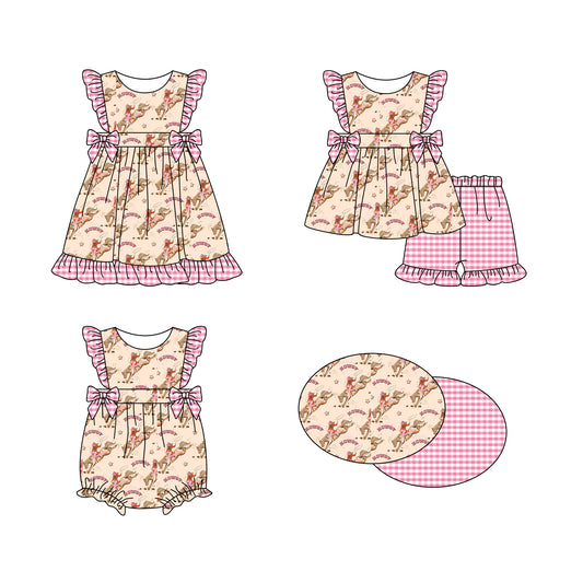 11.16(Custom Design Preorder MOQ 5 Each Design) Howdy Rodeo Pink Western Print Girls Summer Matching Clothes Sisters Wear