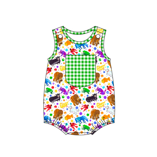 (Custom Design Preorder MOQ 5) What Can You See Colorful Animals Print Baby Boys Summer Romper