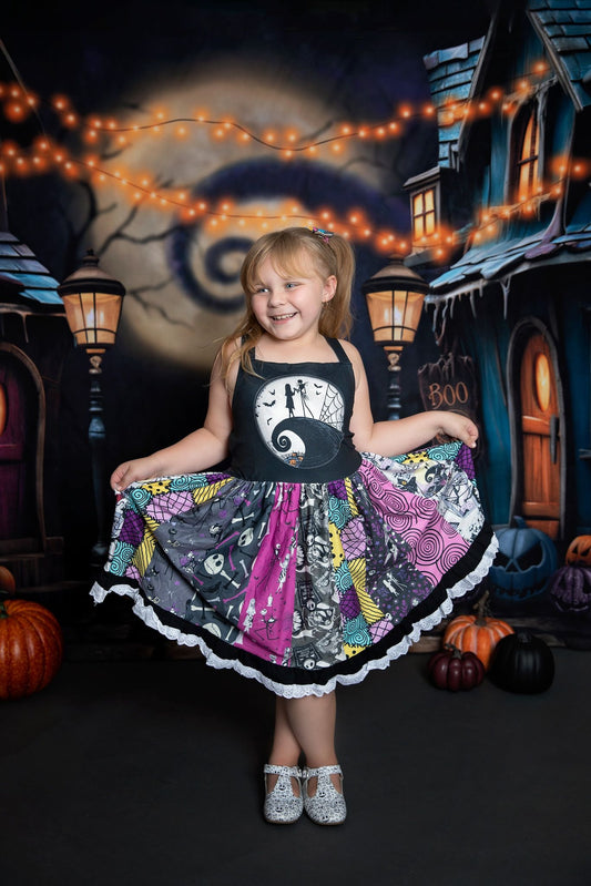A8-14 Sleeveless movie character print girls twirl Halloween knee length dress
