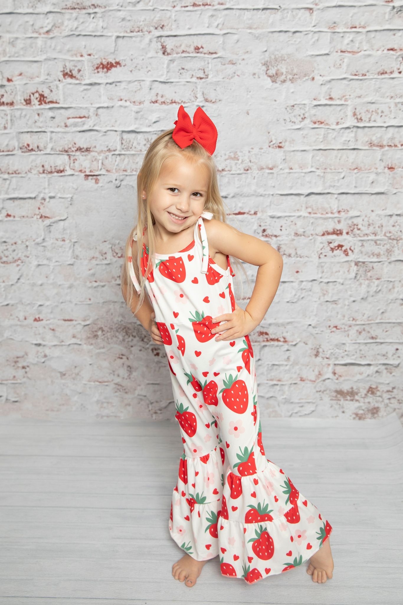 SR0470 Red Heart Strawberry Print Girls Jumpsuit