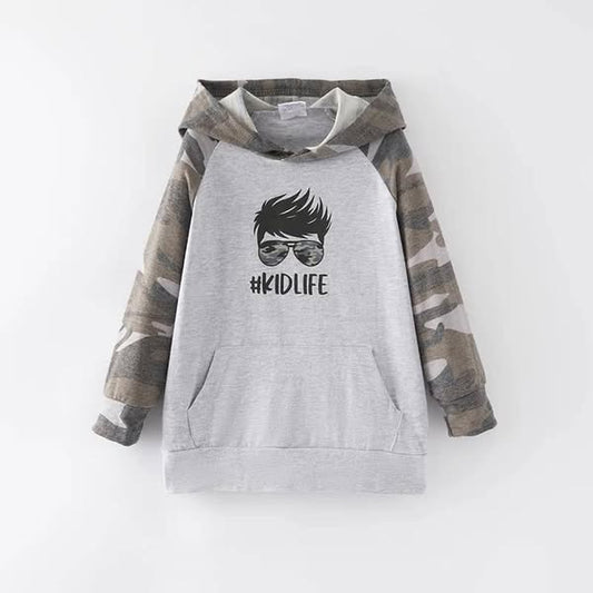 (Custom Design Preorder MOQ 5) KIDLIFE Camo Print Boys Hoodie Tops