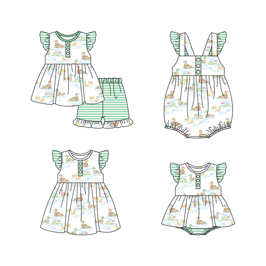 11.16(Custom Design Preorder MOQ 5 Each Design) Duck Print Girls Summer Matching Clothes Sibling Wear