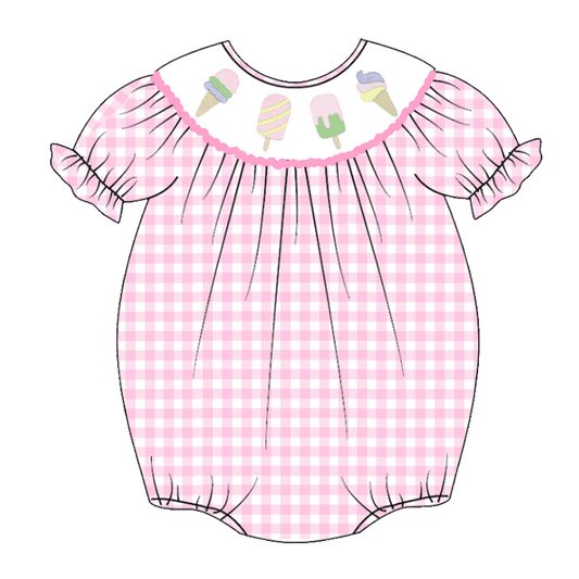 (Custom Design Preorder MOQ 5) Popsicle Pink Plaid Print Baby Girls Summer Romper