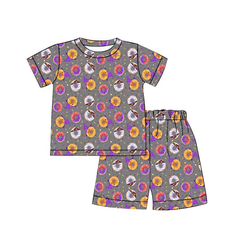 (Custom Design Preorder MOQ 5) Donut Witches Hat Print Girls Halloween Bamboo Pajamas Clothes Set