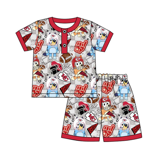 12.30(Custom Design Preorder MOQ 5) Team's KC Cartoon Dog Print Boys Summer Pajamas Clothes Set