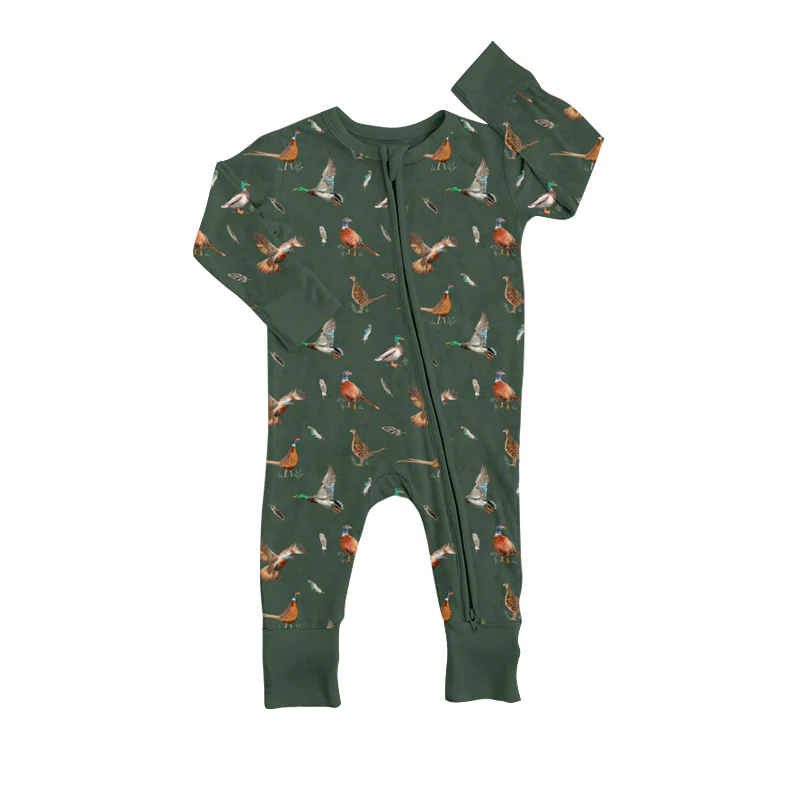 (Custom Design Preorder MOQ 5) Wild Duck Print Baby Fall Sleeper Zipper Romper