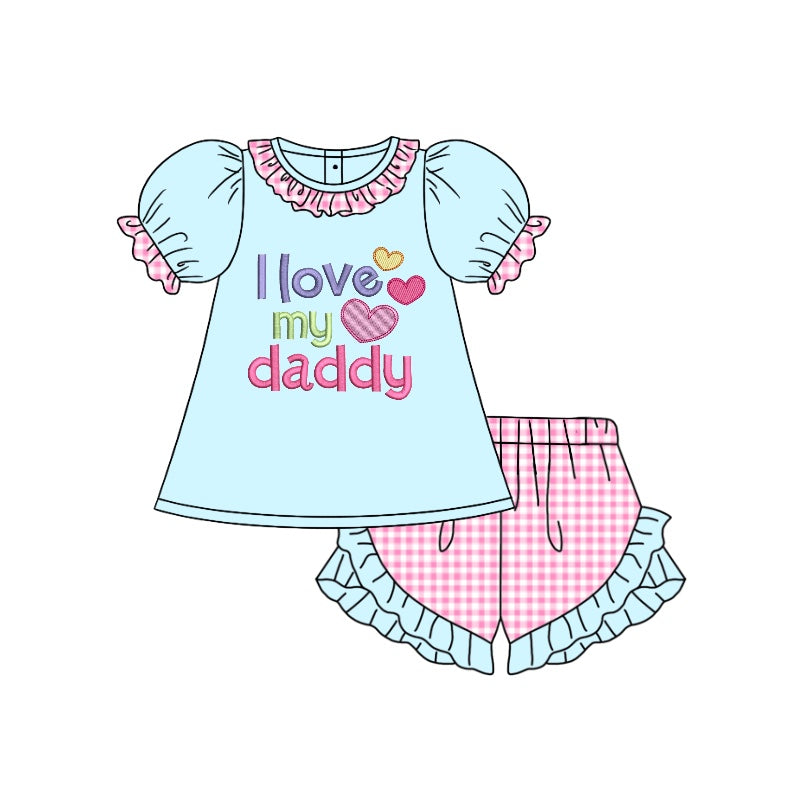 (Custom Design Preorder MOQ 5) I LOVE MY DADDY Print  Girls Summer Clothes Set