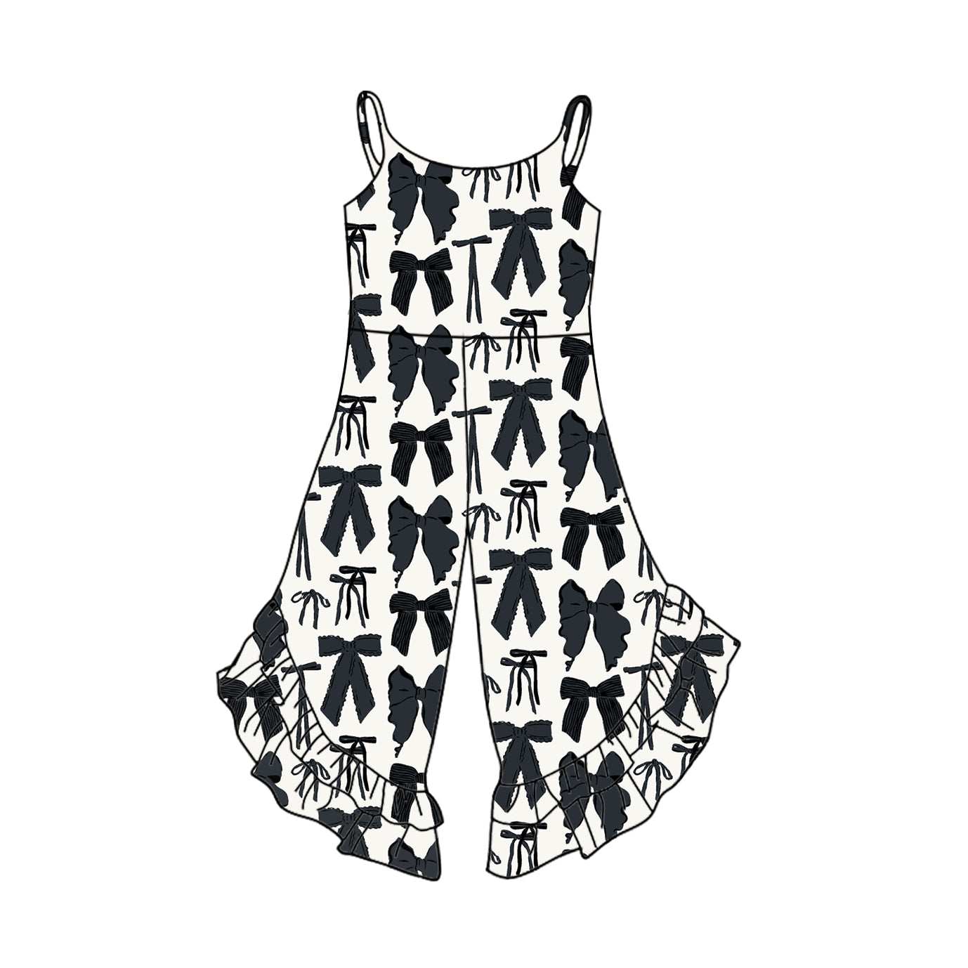 (Custom Design Preorder MOQ 5) Black Bows Print Girls Summer Jumpsuits