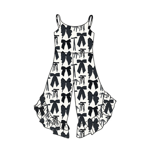 (Custom Design Preorder MOQ 5) Black Bows Print Girls Summer Jumpsuits