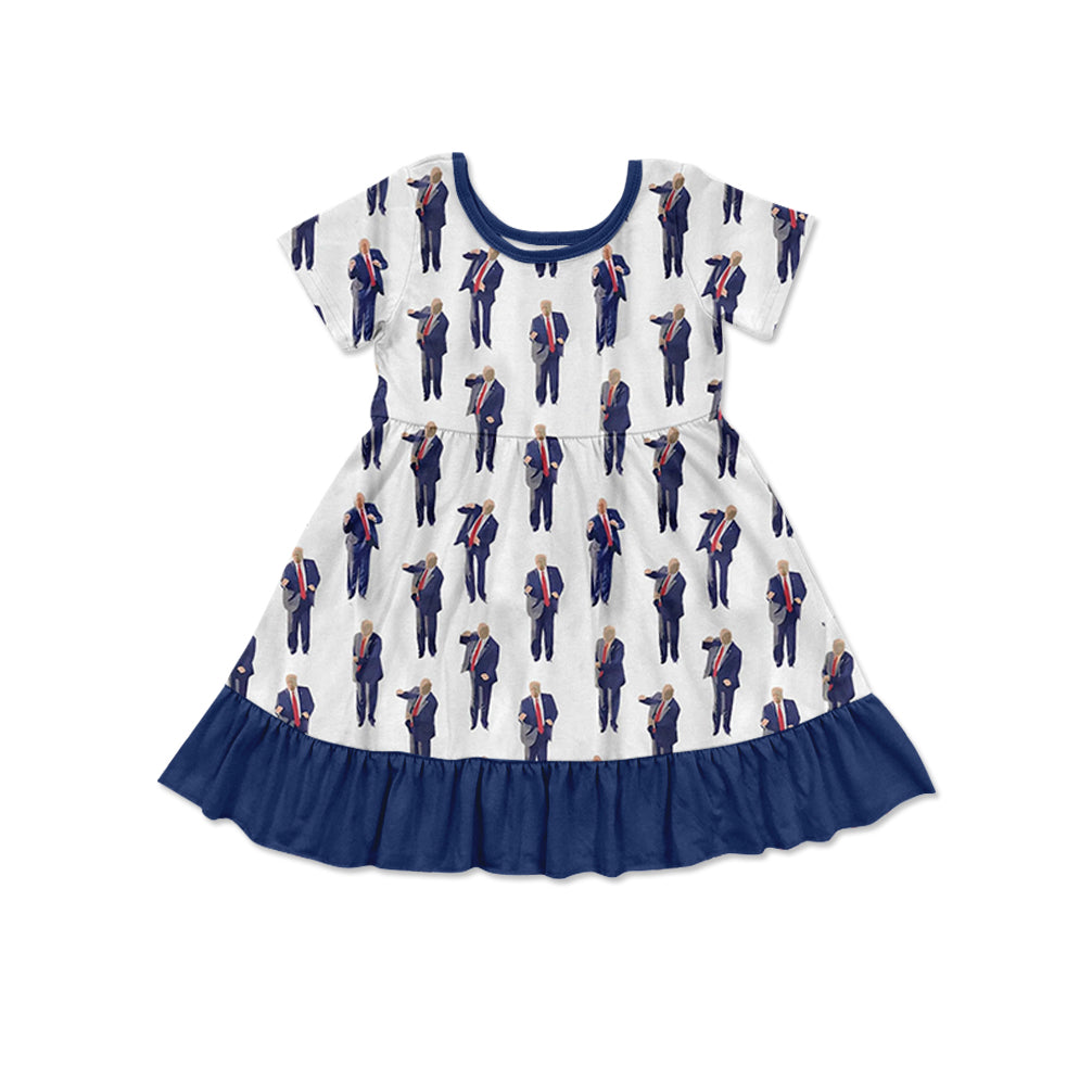 11.11(Custom Design Preorder MOQ 5) Trump Print Girls Summer Knee Length Dress