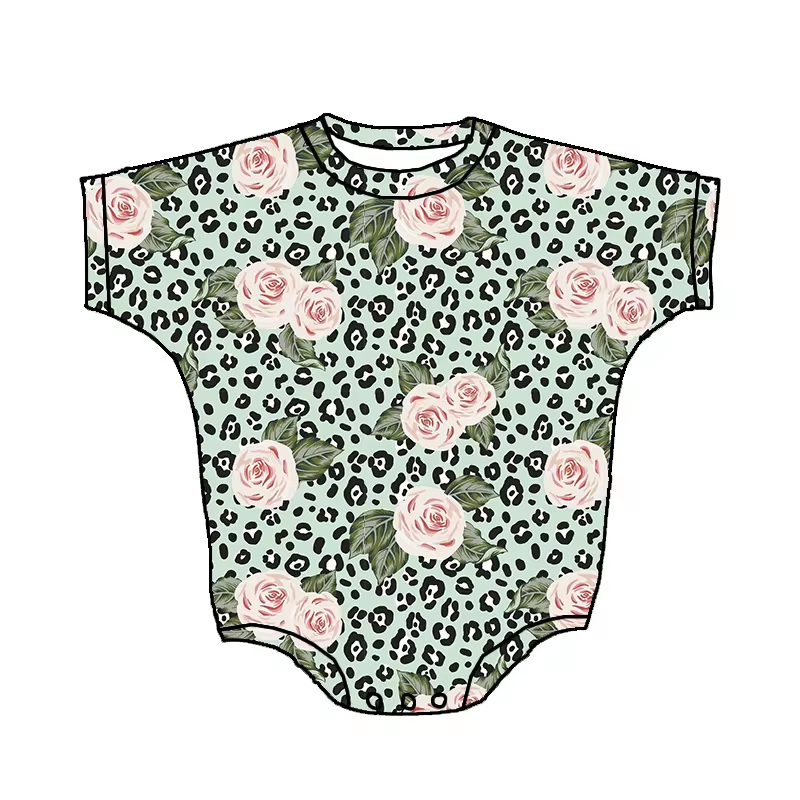 (Custom Design Preorder MOQ 5) Flowers Leopard Print Baby Girls Summer Romper