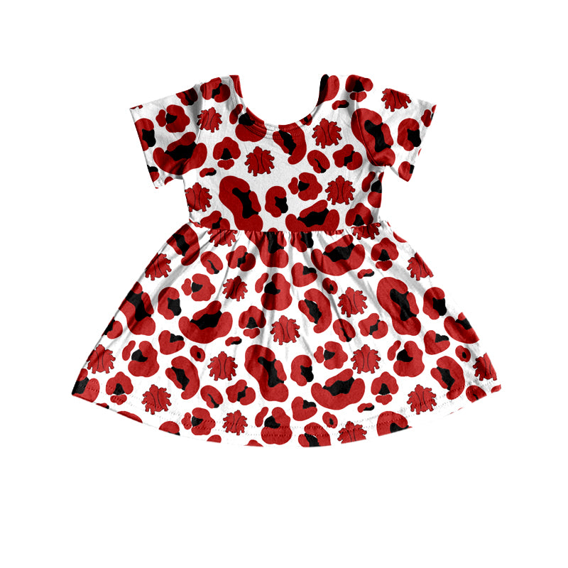 (Custom Design Preorder MOQ 5) Team's Fordyce Red Leopard Print Girls Short Sleeve Knee Length Dress