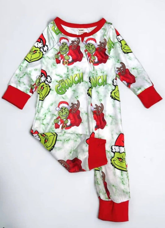 (Custom Design MOQ 5) Christmas Frog Print Baby Zip Romper