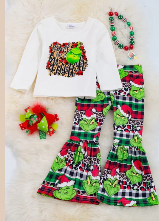 (Custom Design MOQ 5) Christmas Frog Print Bell Pants Girls Clothes Set