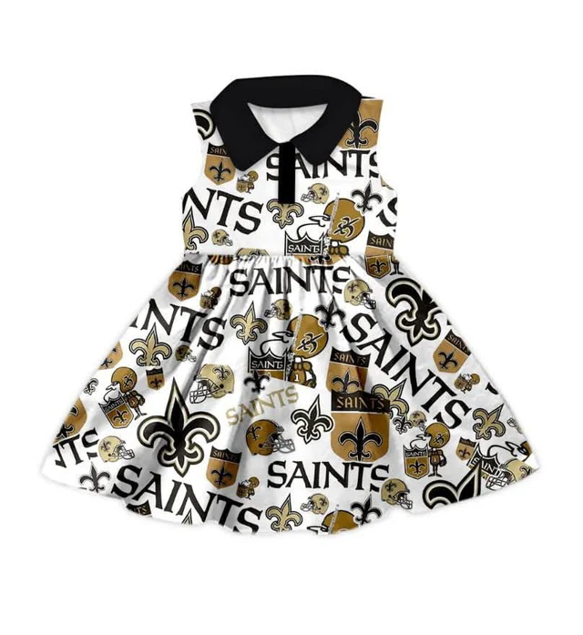 (Custom Design Preorder MOQ 5) Team's SAINTS Print Girls Summer Knee Length Dress