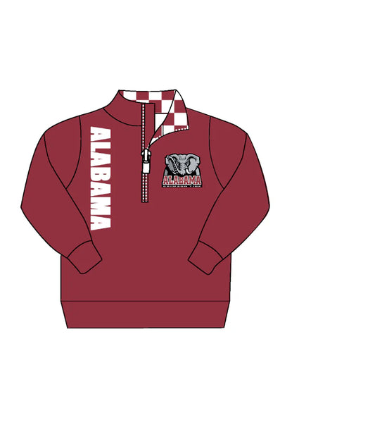 (Custom Design Preorder MOQ 5) Team's ALABAMA Wine Print Kids Long Sleeve Zipper Pullover Top
