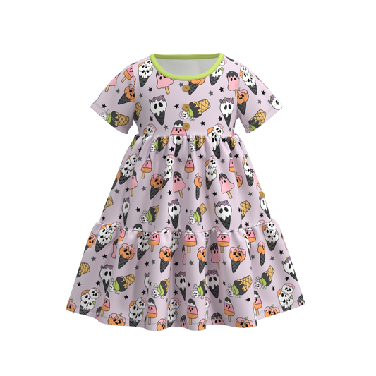 (Custom Design Preorder MOQ 5) Cute Popsicle Print Girls Knee Length Halloween Dress