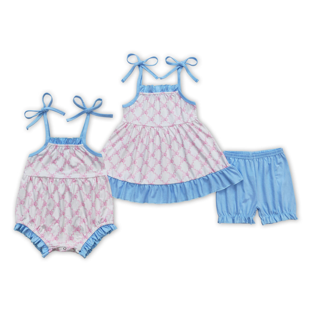 Pink Bows Print Sisters Summer Matching Clothes