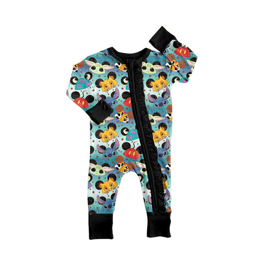 (Custom Design Preorder MOQ 5) Cartoon Mouse Hat Animals Print Baby Girls Fall Sleeper Zipper Romper