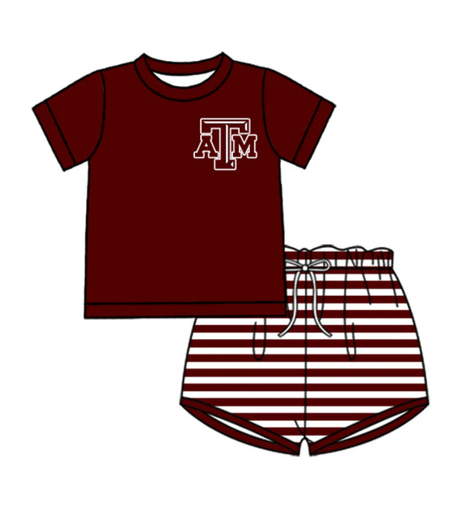 (Custom Design Preorder MOQ 5 Each Design) Team's Texas A&M Stripes Print Boys Summer Matching Clothes Brothers Wear