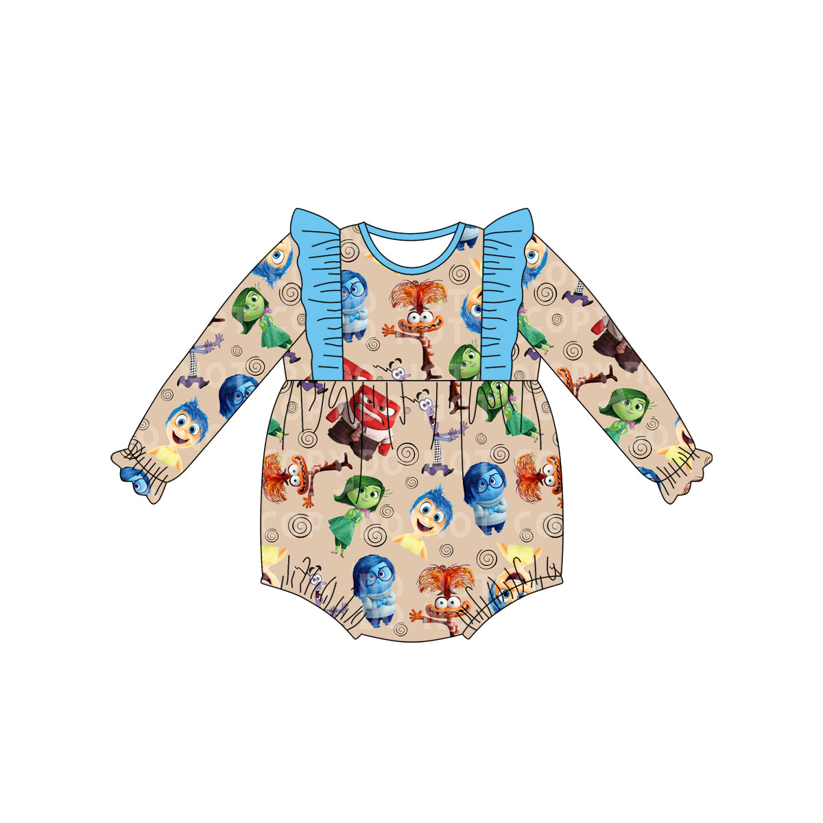 (Custom Design Preorder MOQ 5) Cartoon Figure Inside Out Print Baby Girls Romper