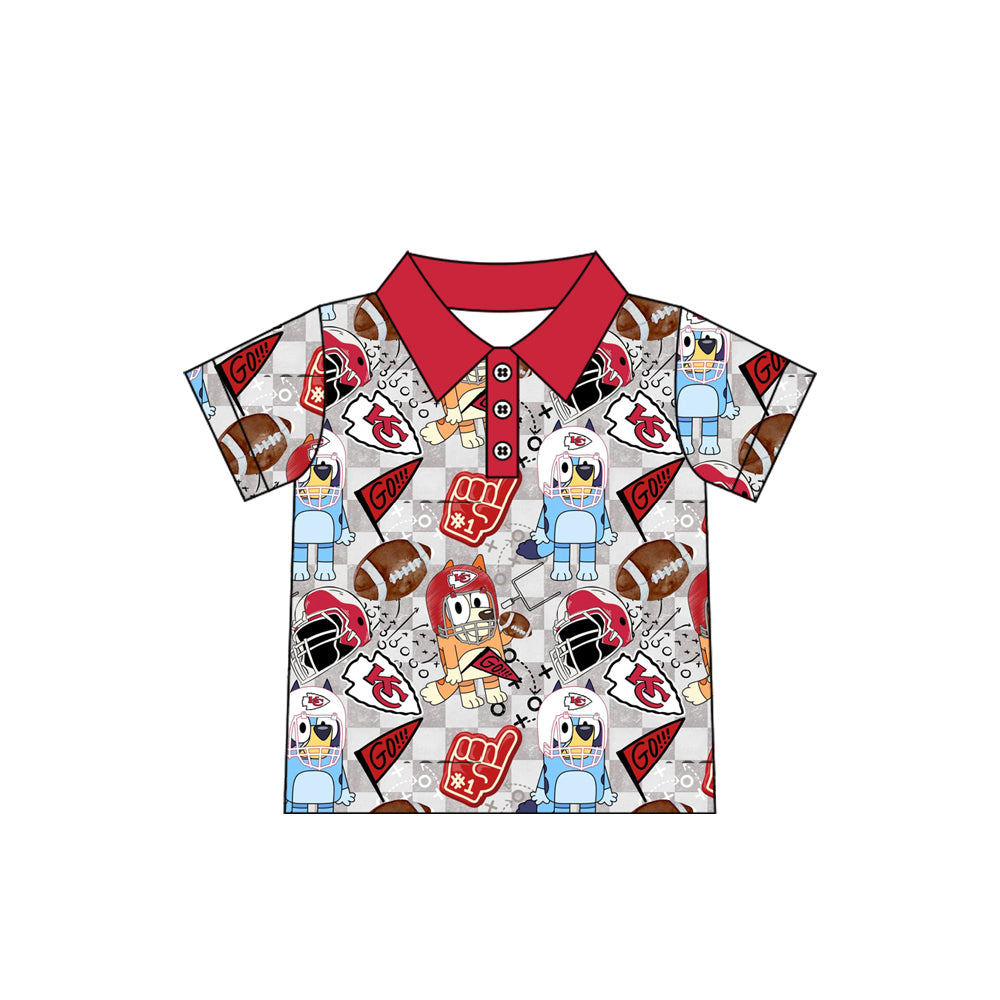 12.30(Custom Design Preorder MOQ 5 ) Team's KC Cartoon Dog Print Boys Summer Polo Top