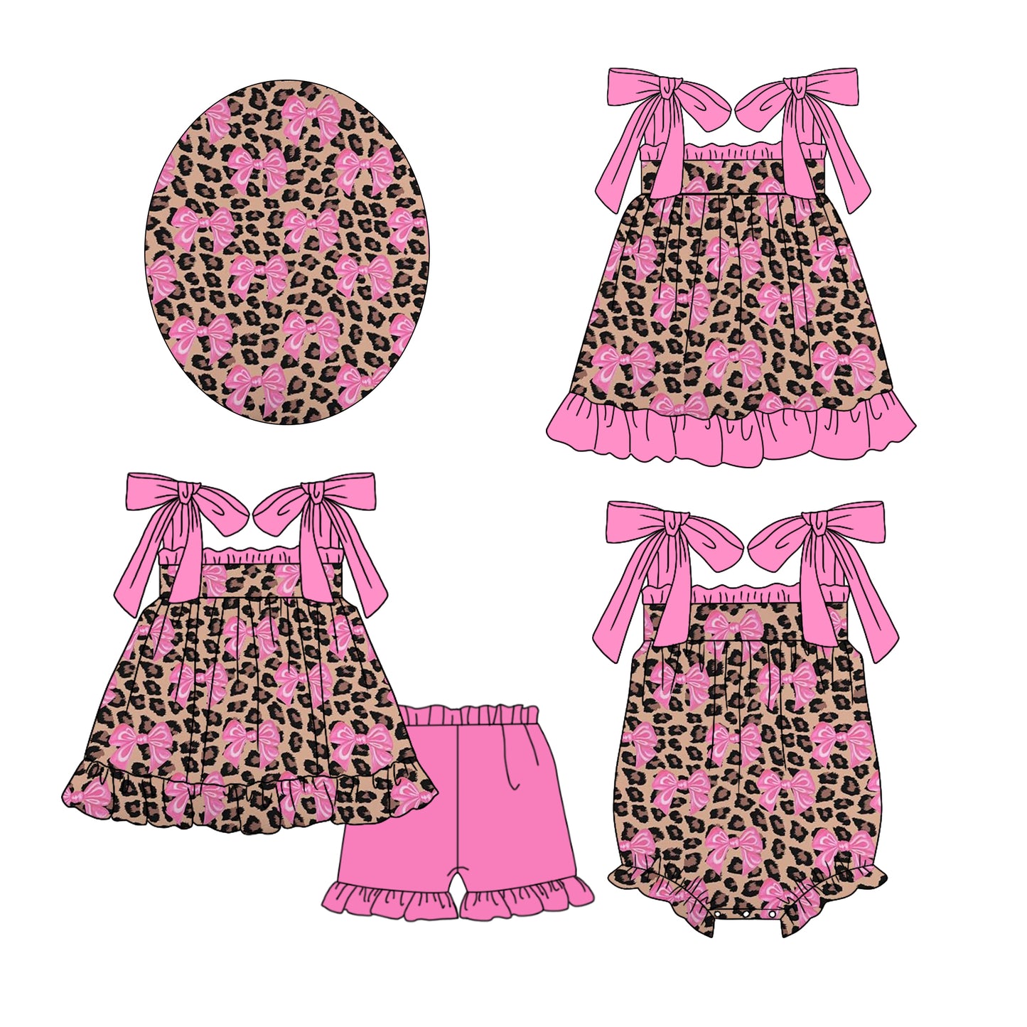 11.21(Custom Design Preorder MOQ 5 Each Design) Pink Bows Leopard Print Girls Summer Matching Clothes Sisters Wear