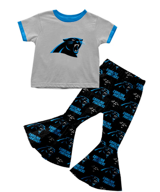 (Custom Design Preorder MOQ 5)  Team's Carolina Panthers Print Girls Clothes Set