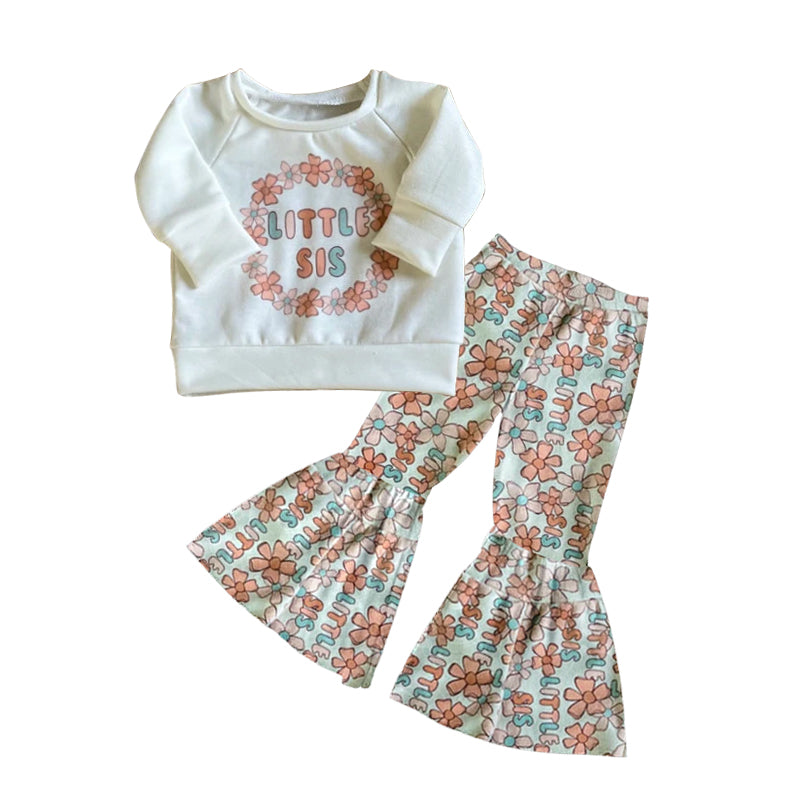 (Custom Design Preorder MOQ 5) Little Sister Flowers Print Girls Clothes Set