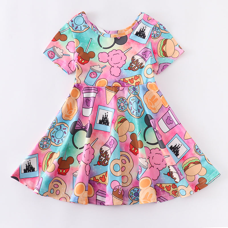 (Custom Design Preorder MOQ 5) Cartoon Mouse Print Girls Knee Length Dress