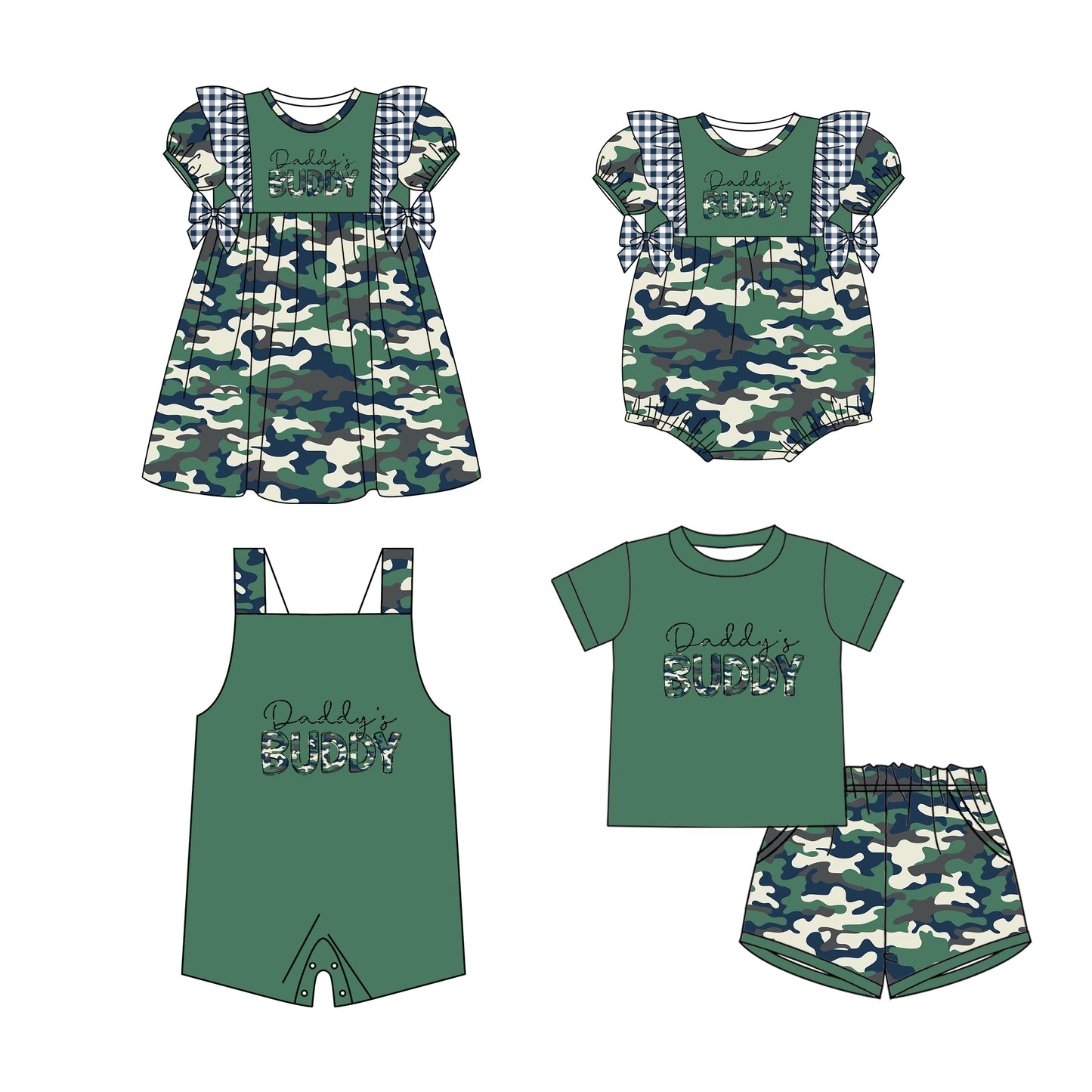 11.21(Custom Design Preorder MOQ 5 Each Design)Daddy's Buddy Green Camo Print Kids Summer Matching Clothes Sibling Wear