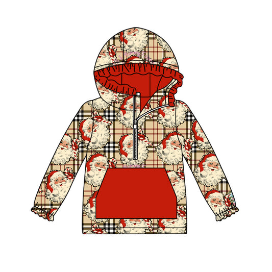 (Custom Design Preorder MOQ 5) Santa Print Girls Christmas Hoodie Zipper Tops