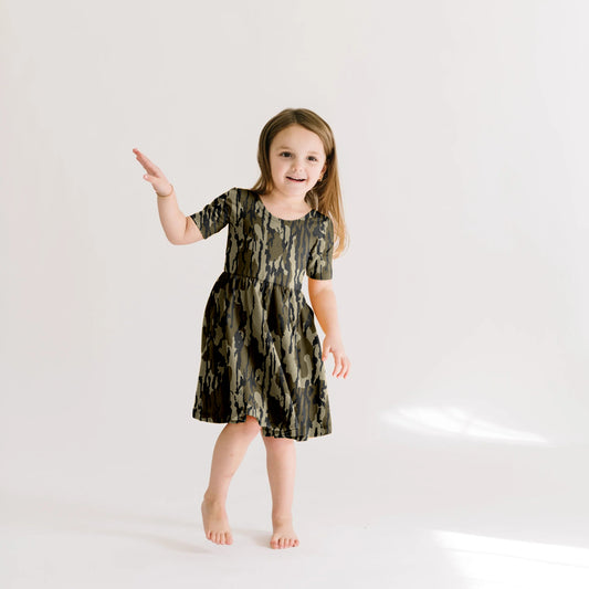 (Custom Design Preorder MOQ 5) Camo Print Girls Summer Knee Length Dress